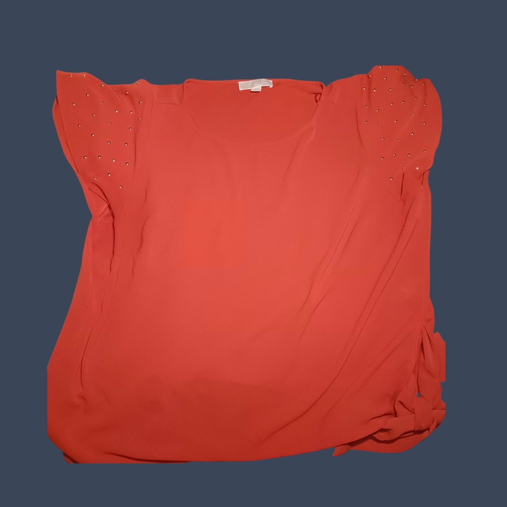 MICHAEL Michael Kors Orange Blouse with Gold Studded Sleeves Size 2X